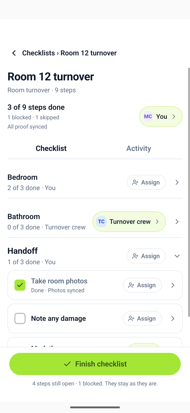 The checklist with a Proof synced card and a step that reads Done, Photo synced